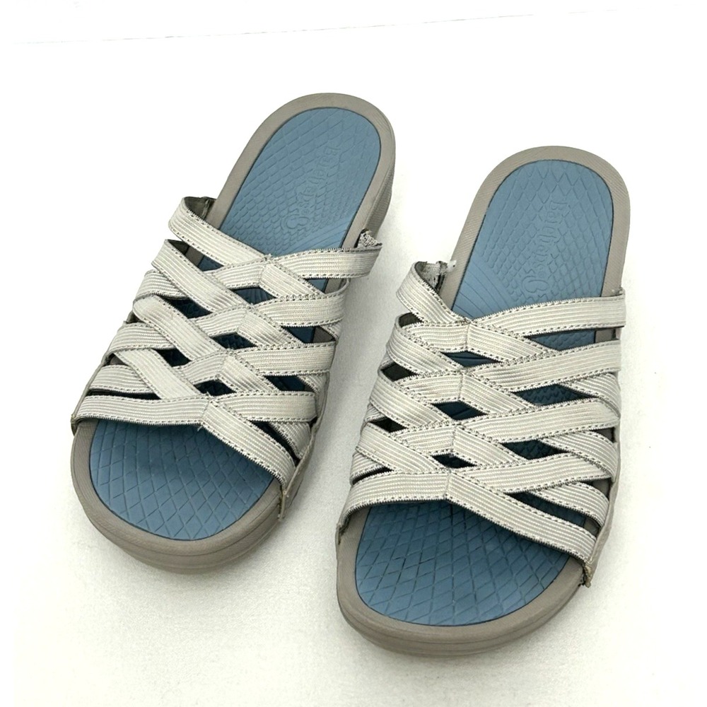 Baretraps Beverly Sandals 8.5 M Slide Wedge Heel Gray/Blue Strappy Slip On